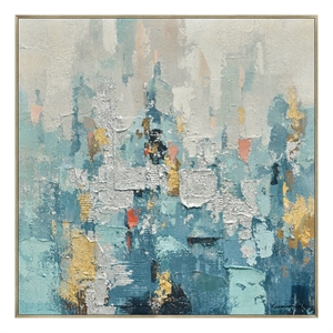 Teal Harmony Abstract Multi-Color Canvas Wall Art - Champagne Gold Wood Frame