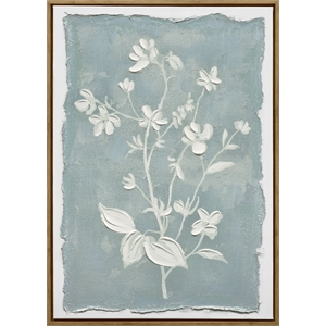 Blue Whispering Blooms I Framed Canvas Wall Art - Dark Wood Frame - 20&quot x 28&quot