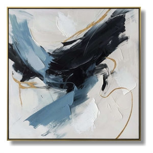 Midnight Cascade Abstract Multi-Color Canvas Wall Art - Gold Wood Frame