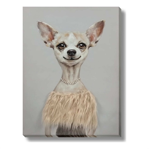 Glamorous Pup in Pearls Multi-Color Canvas Wall Art - Wood Frame - 30&quot x 40&quot