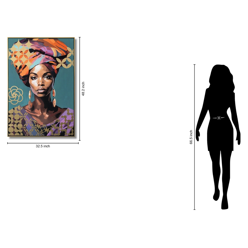 Radiant Elegance Afrocentric Muse Multi-Color Canvas Wall Art - Gold Wood Frame