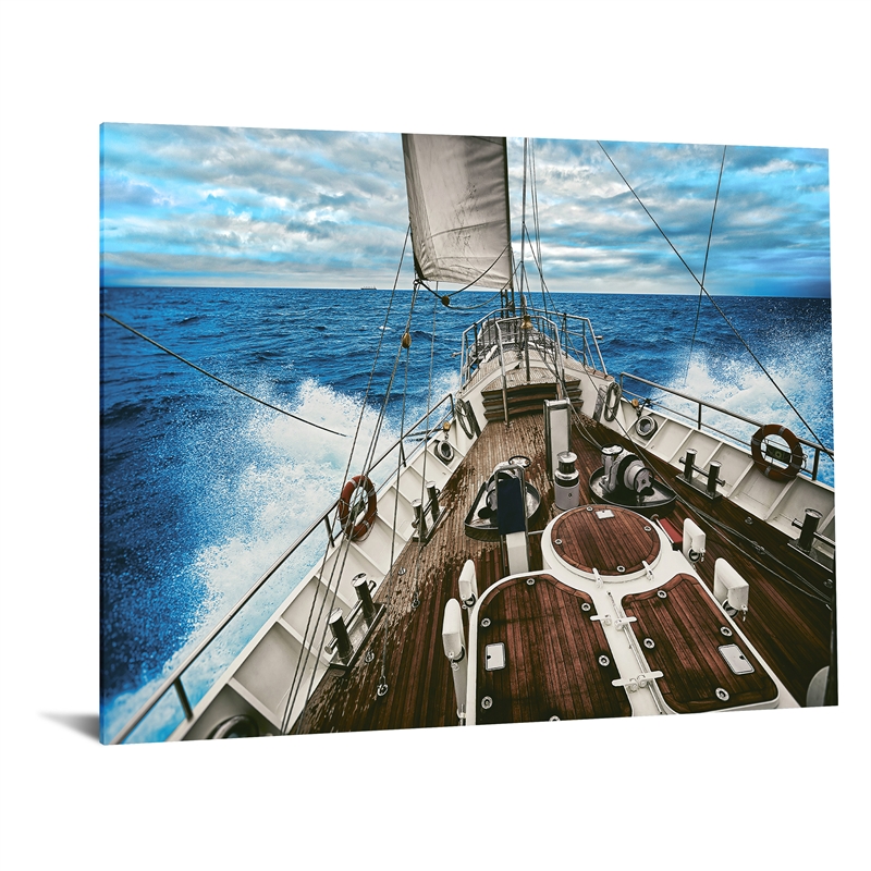 Sailboat Waters Frameless Multi-Color Tempered Glass Wall Art - 60