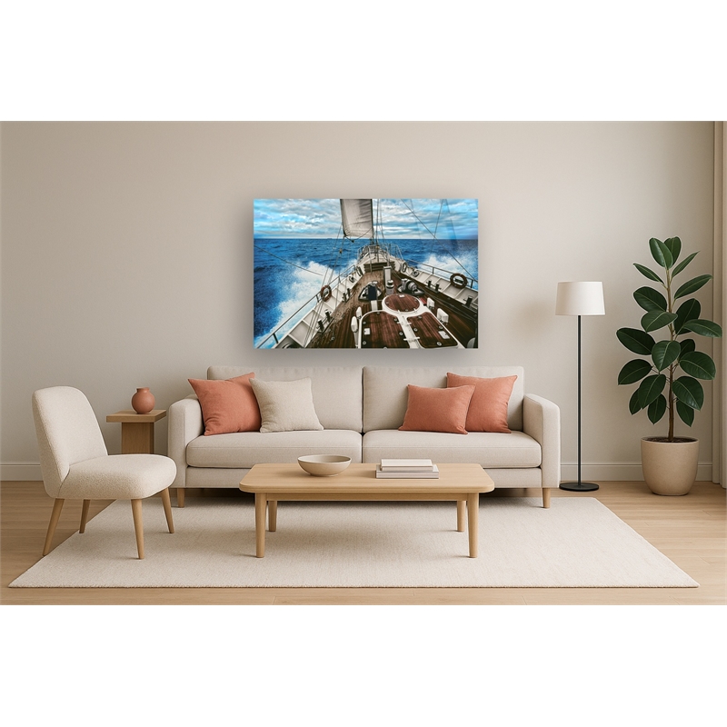 Sailboat Waters Frameless Multi-Color Tempered Glass Wall Art - 60