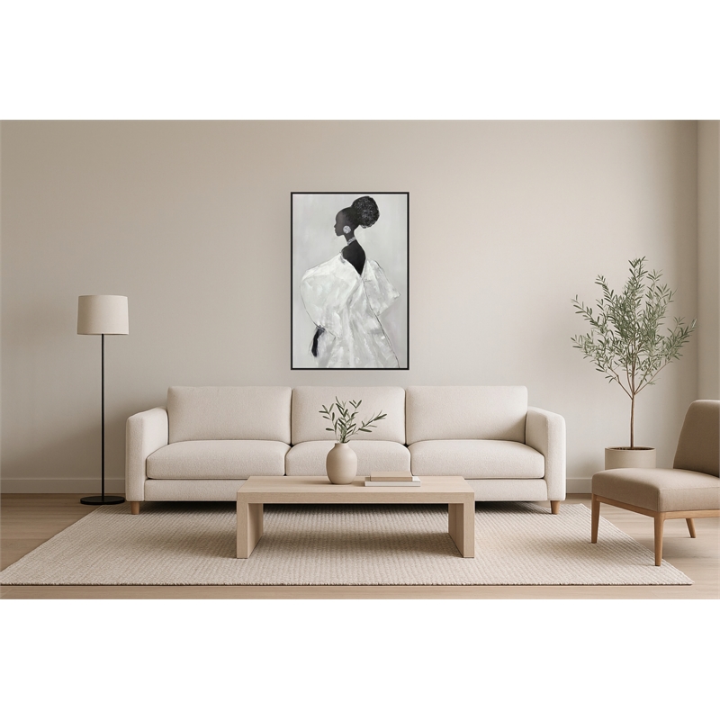 White Elegant Silhouette I Framed Canvas Wall Art w/ Rocks - Black Wood Frame