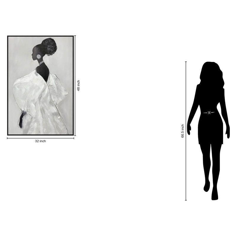White Elegant Silhouette I Framed Canvas Wall Art w/ Rocks - Black Wood Frame