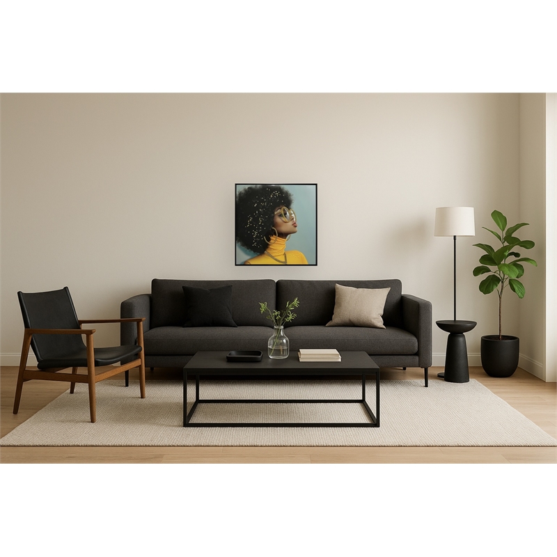 Afro in Yellow Multi-Color Canvas Wall Art - Black Wood Frame - 25