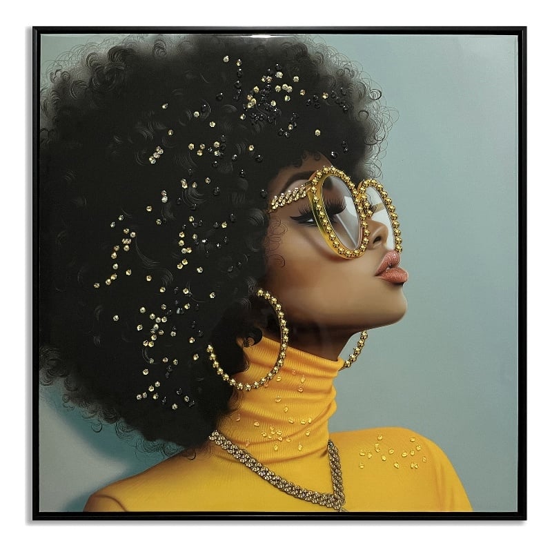 Afro in Yellow Multi-Color Canvas Wall Art - Black Wood Frame - 25