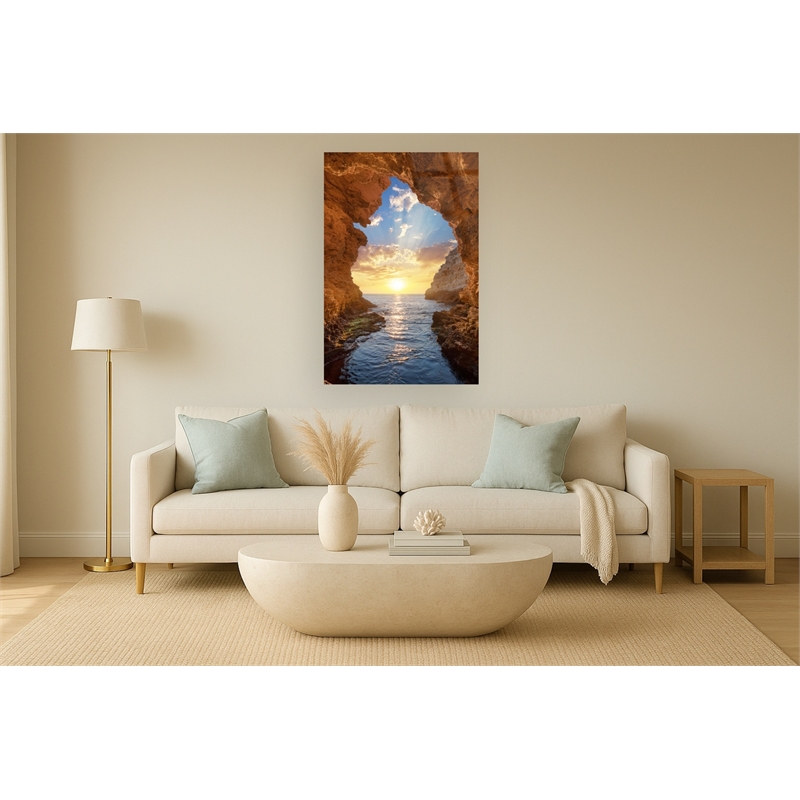 Grotto Sunset Frameless Multi-Color Tempered Glass Wall Art - 40