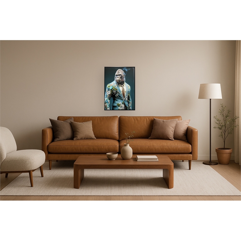 Teal Suit Gorilla Art Multi-Color Canvas Wall Art - Black Wood Frame - 21