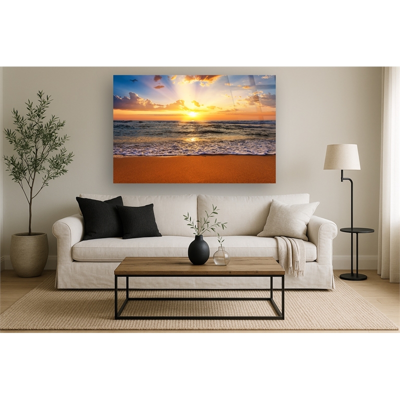 Sunset Beach Frameless Multi-Color Tempered Glass Wall Art - 60
