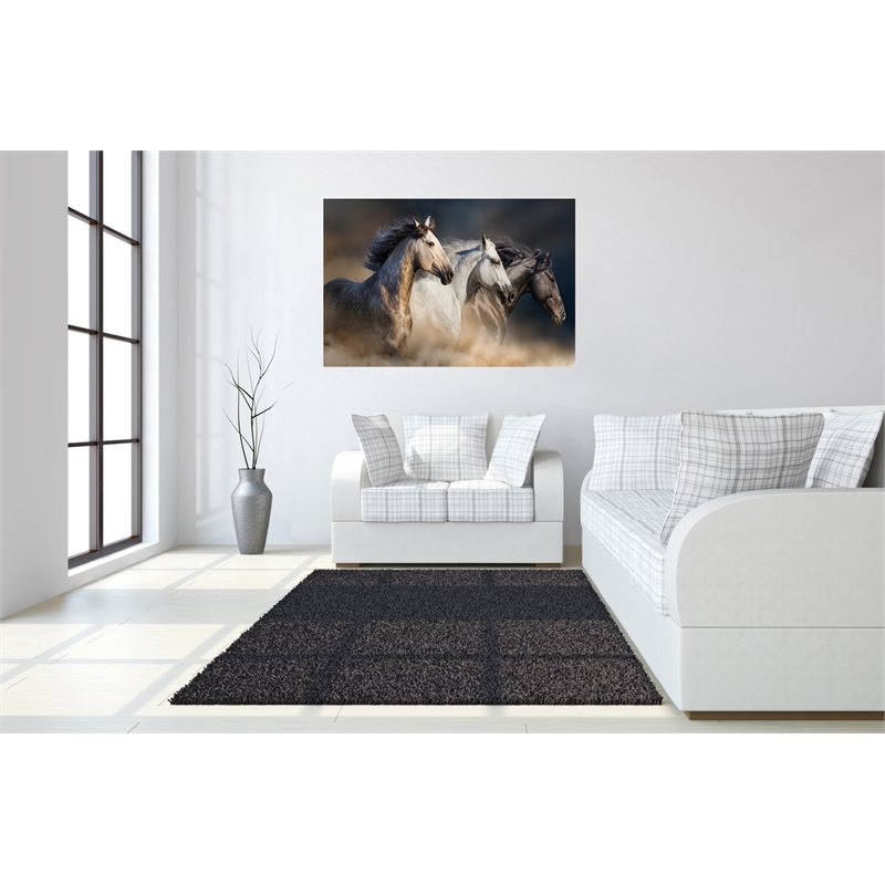 Wild Stallion Trio Frameless Multi-Color Tempered Glass Wall Art - 60