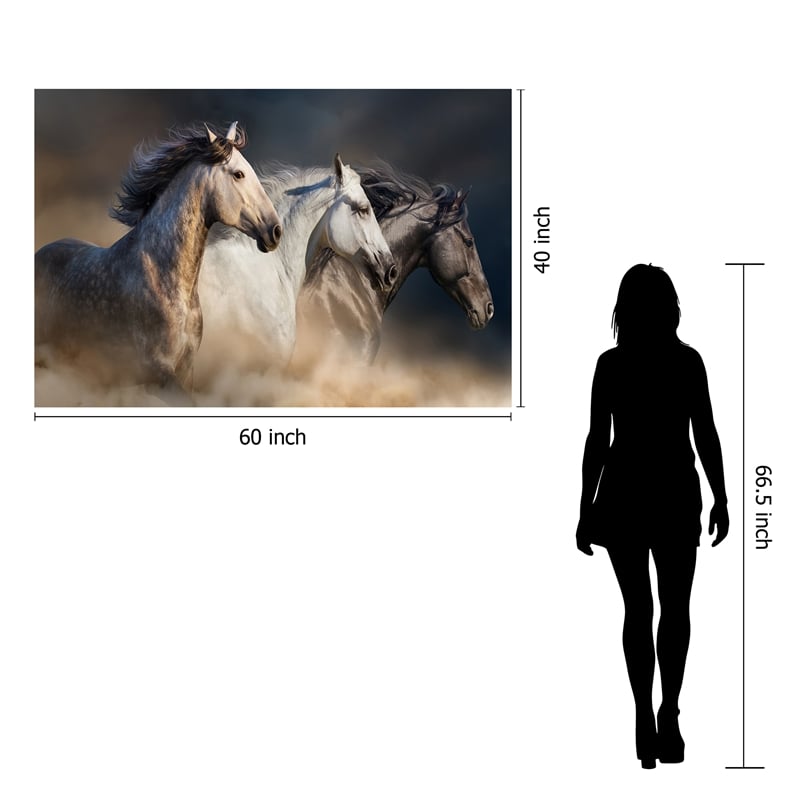 Wild Stallion Trio Frameless Multi-Color Tempered Glass Wall Art - 60