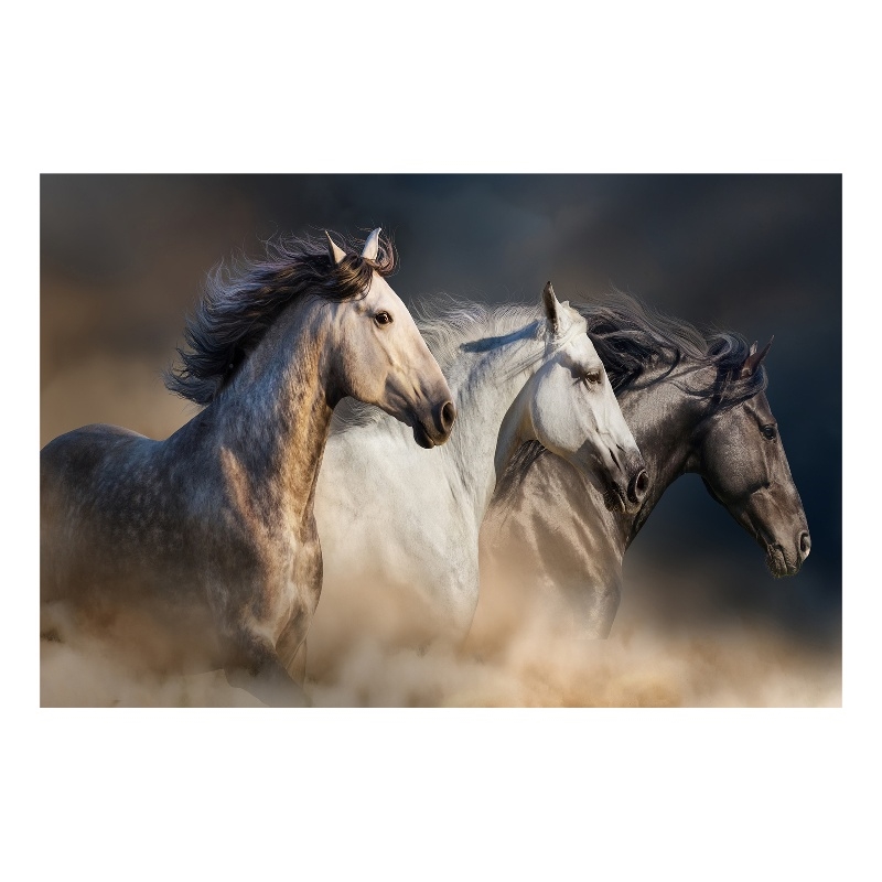 Wild Stallion Trio Frameless Multi-Color Tempered Glass Wall Art - 60