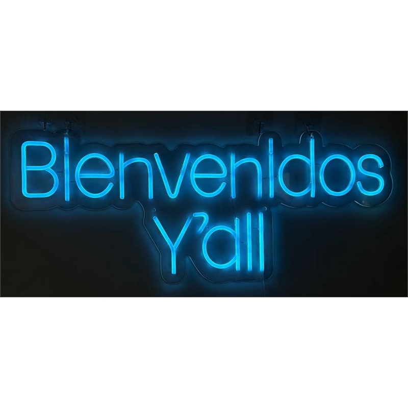 Blue Bienvenidos Y'all LED Neon Sign on Acrylic - 30