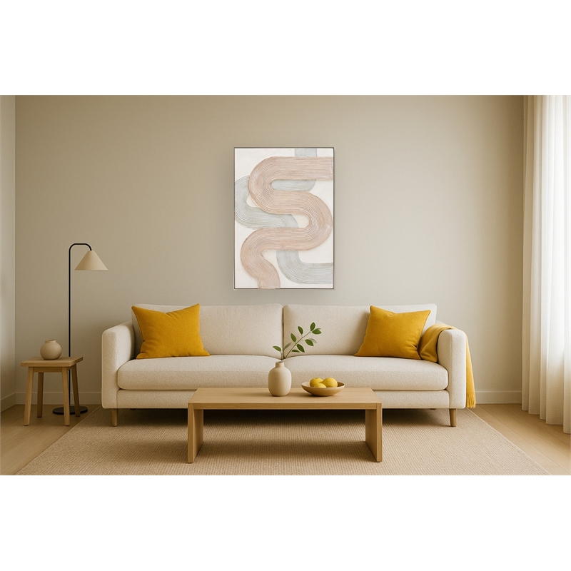 Blush & Ivory Raised Curve Abstract Multi-Color Canvas Wall Art - Wood Frame