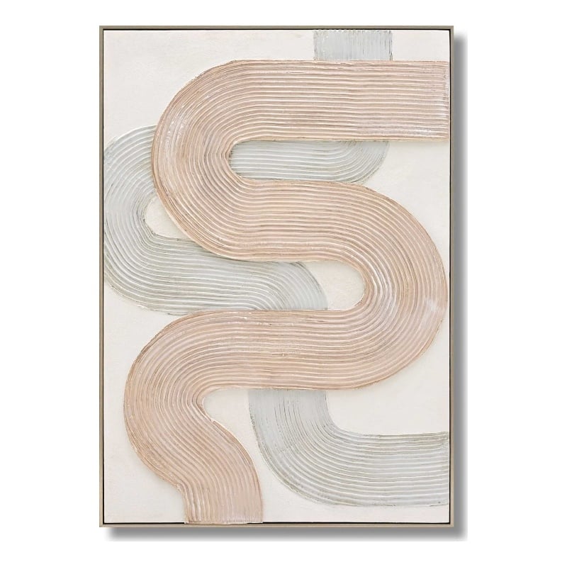Blush & Ivory Raised Curve Abstract Multi-Color Canvas Wall Art - Wood Frame