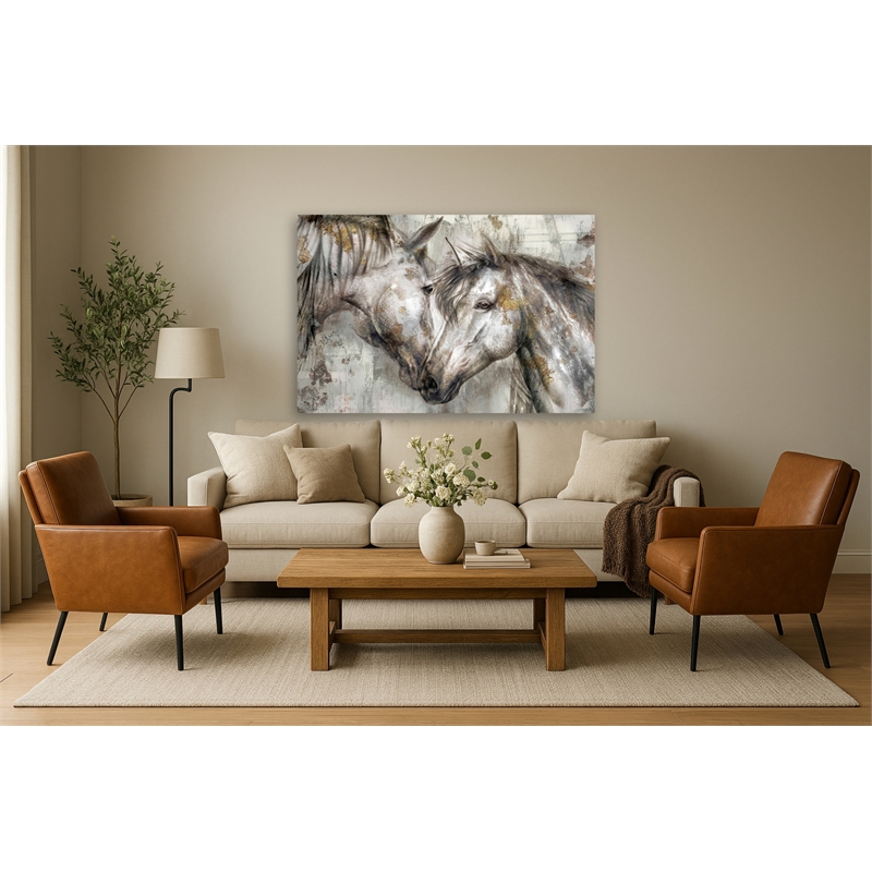 Horses Together Frameless Multi-Color Tempered Glass Wall Art - 60