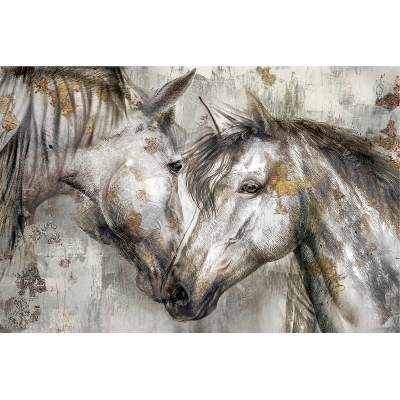 Horses Together Frameless Multi-Color Tempered Glass Wall Art - 60