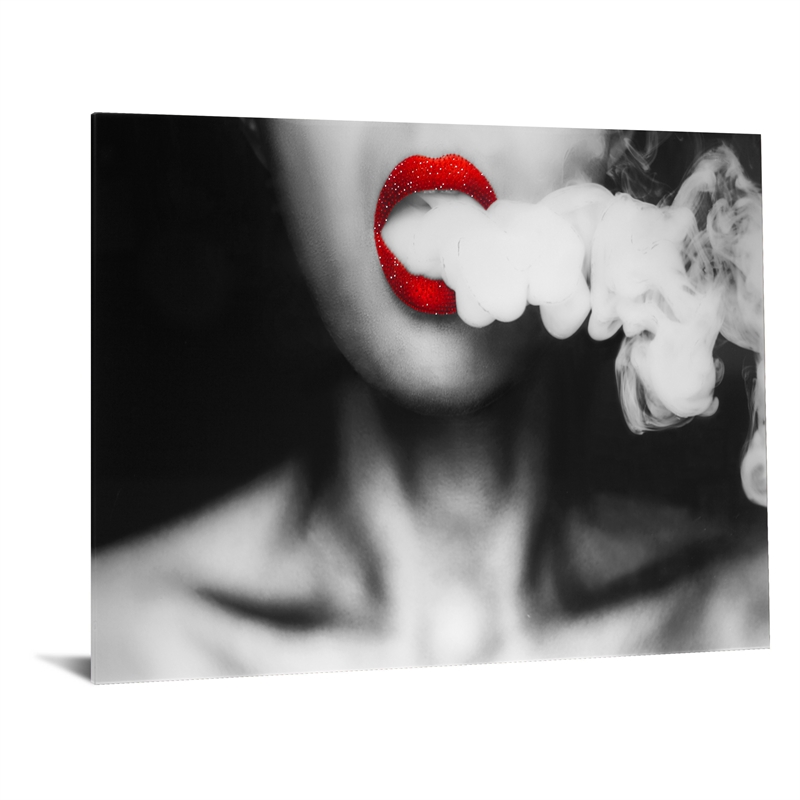 Black Rolling Smoke Frameless Tempered Glass Wall Art Rhinestones - 60