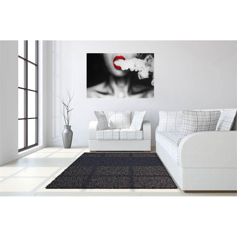Black Rolling Smoke Frameless Tempered Glass Wall Art Rhinestones - 60