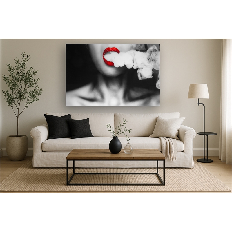 Black Rolling Smoke Frameless Tempered Glass Wall Art Rhinestones - 60