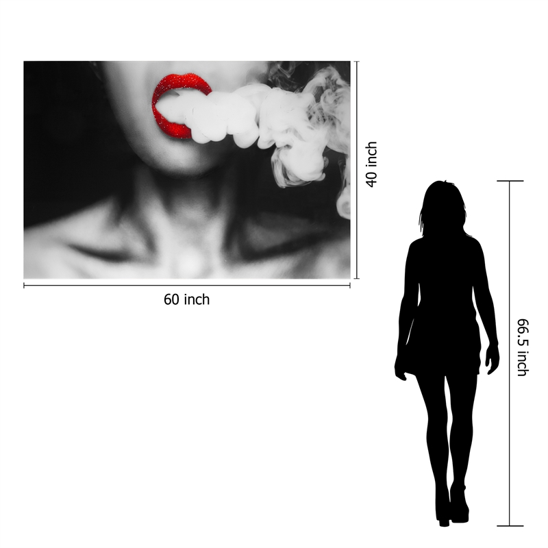 Black Rolling Smoke Frameless Tempered Glass Wall Art Rhinestones - 60