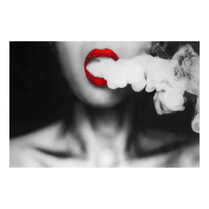 Black Rolling Smoke Frameless Tempered Glass Wall Art Rhinestones - 60