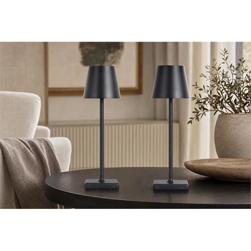 Eclipse Aura Rechargeable LED Metal Table Lamp - Black - Set of 2