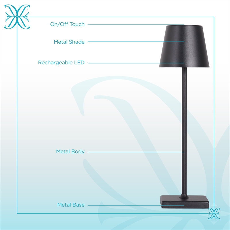 Eclipse Aura Rechargeable LED Metal Table Lamp - Black - Set of 2