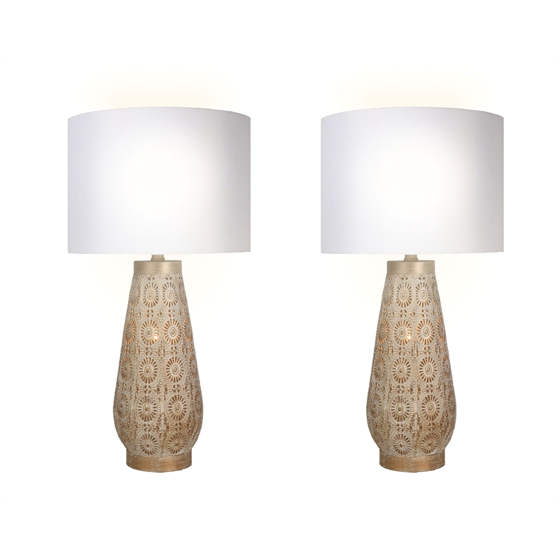 Celestial Carve Laser Cut Metal Table Lamp with Night Light - Contemporary
