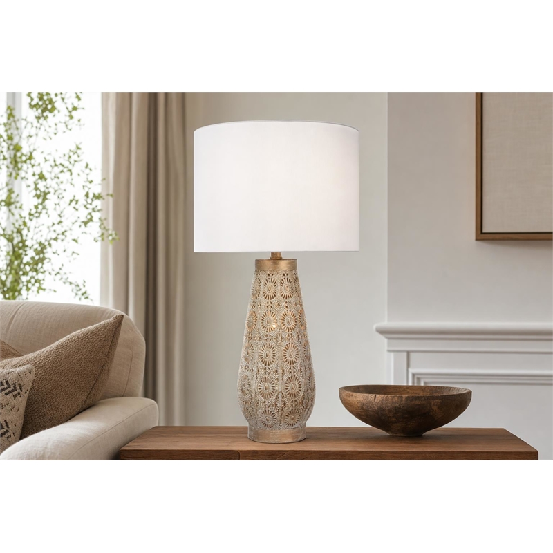 Celestial Carve Laser Cut Metal Table Lamp with Night Light - Contemporary