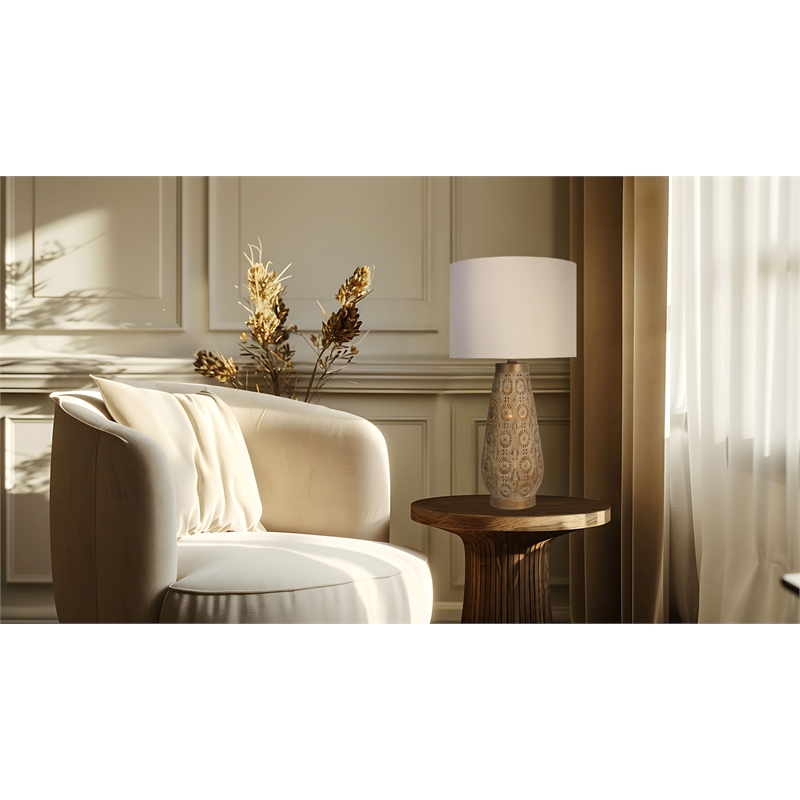 Celestial Carve Laser Cut Metal Table Lamp with Night Light - Contemporary