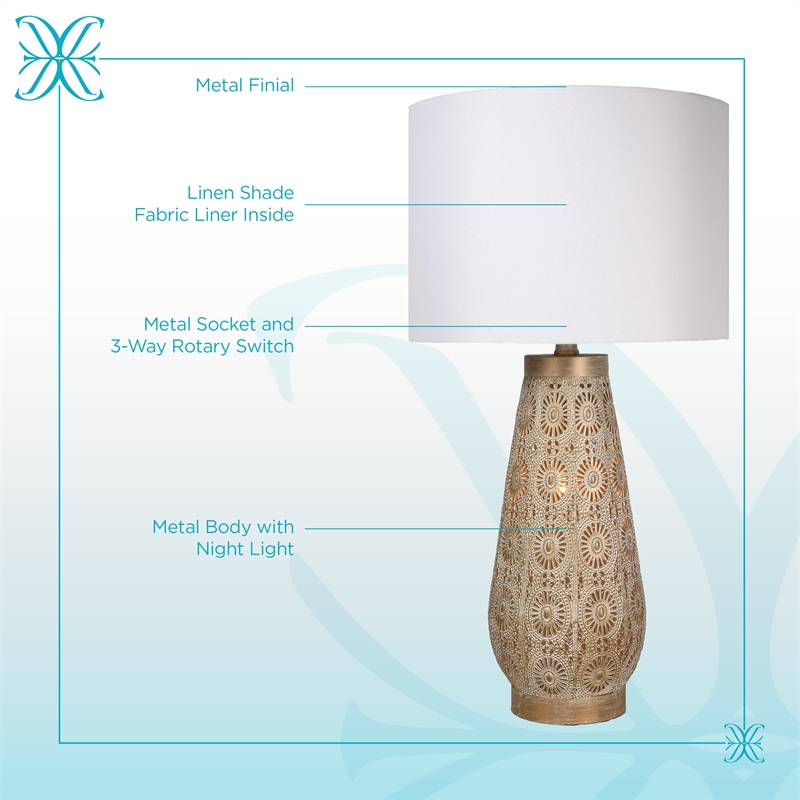 Celestial Carve Laser Cut Metal Table Lamp with Night Light - Contemporary