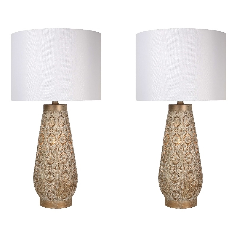 Celestial Carve Laser Cut Metal Table Lamp with Night Light - Contemporary