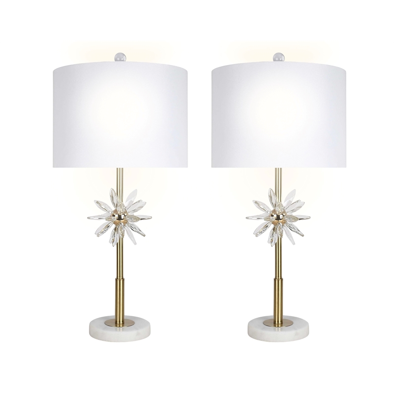 Crystal Bloom Table Lamp - White Marble Clear Crystal & Soft Gold