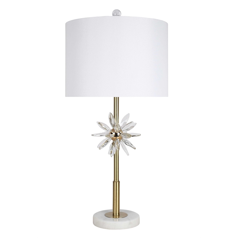 Crystal Bloom Table Lamp - White Marble Clear Crystal & Soft Gold