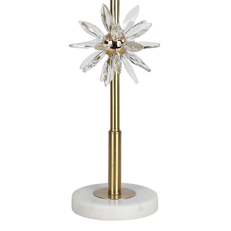Crystal Bloom Table Lamp - White Marble Clear Crystal & Soft Gold