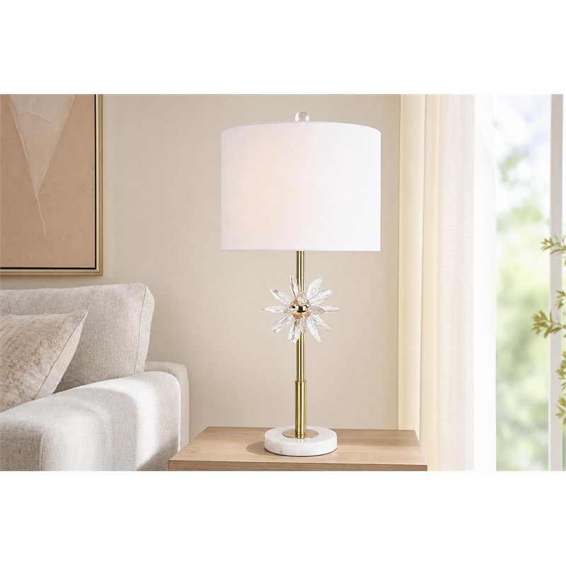 Crystal Bloom Table Lamp - White Marble Clear Crystal & Soft Gold