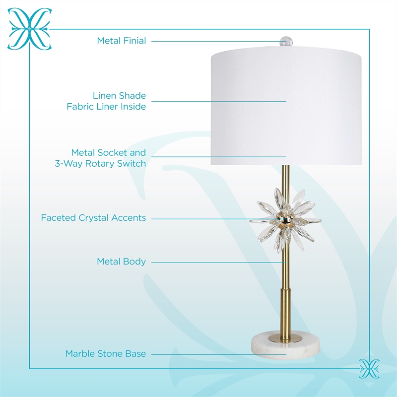 Crystal Bloom Table Lamp - White Marble Clear Crystal & Soft Gold