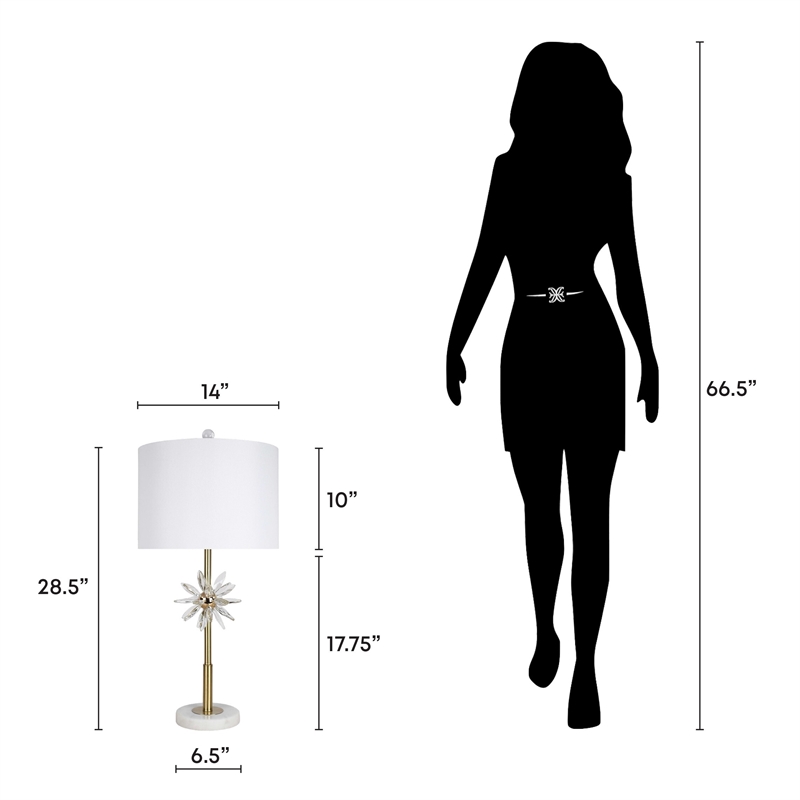 Crystal Bloom Table Lamp - White Marble Clear Crystal & Soft Gold
