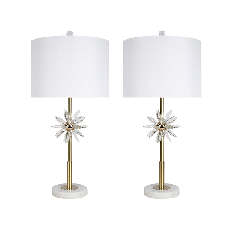 Crystal Bloom Table Lamp - White Marble Clear Crystal & Soft Gold