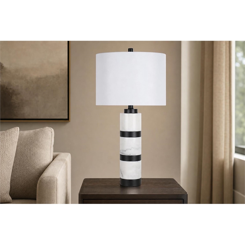 Marble Harmony Table Lamp - White Marble & Matte Black - Modern
