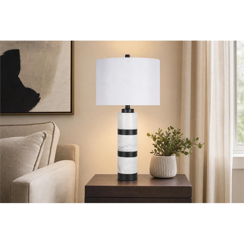 Marble Harmony Table Lamp - White Marble & Matte Black - Modern