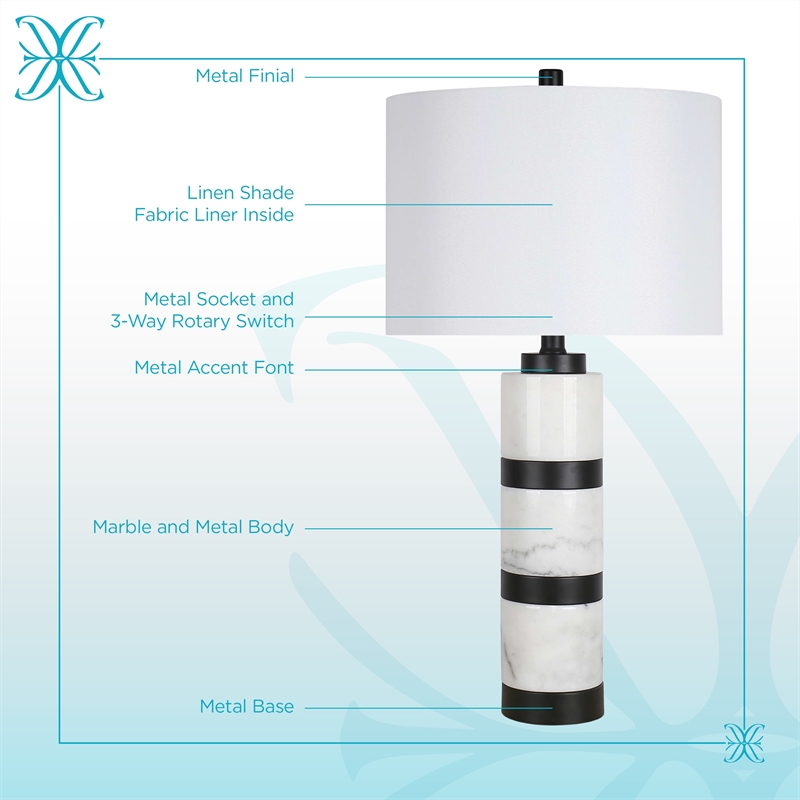 Marble Harmony Table Lamp - White Marble & Matte Black - Modern