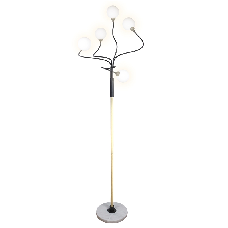 Celestial Branch Floor Lamp - White Marble - Matte Black & Soft Gold