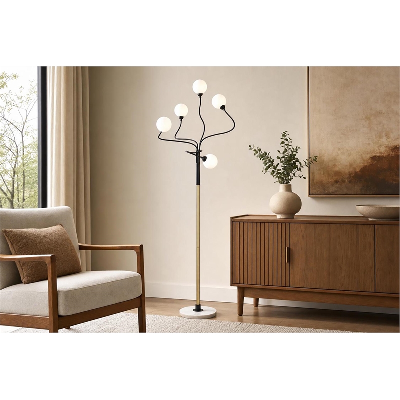 Celestial Branch Floor Lamp - White Marble - Matte Black & Soft Gold