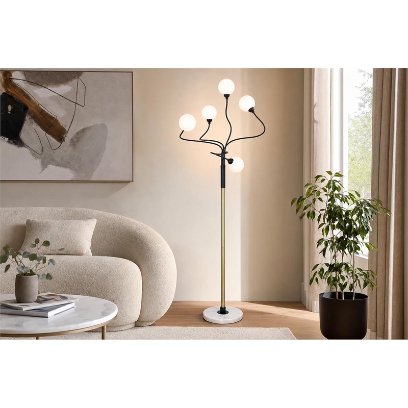 Celestial Branch Floor Lamp - White Marble - Matte Black & Soft Gold