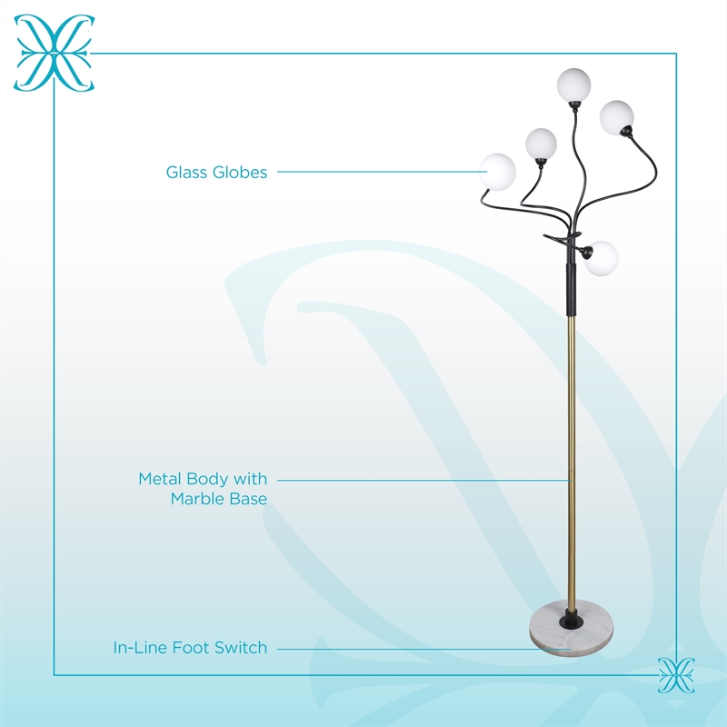 Celestial Branch Floor Lamp - White Marble - Matte Black & Soft Gold