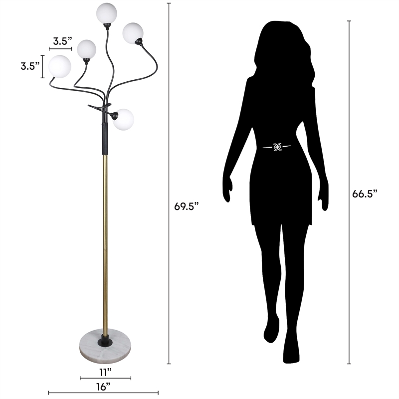 Celestial Branch Floor Lamp - White Marble - Matte Black & Soft Gold