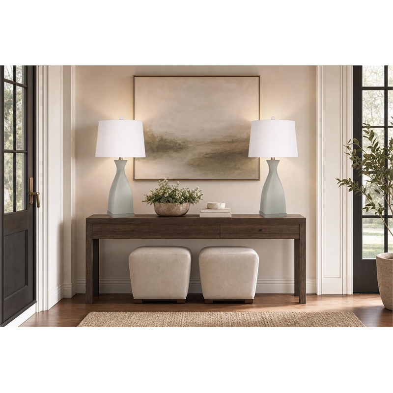 Sage Elegance Art Glass Table Lamp - Frosted Sage Green & Frosted Crystal